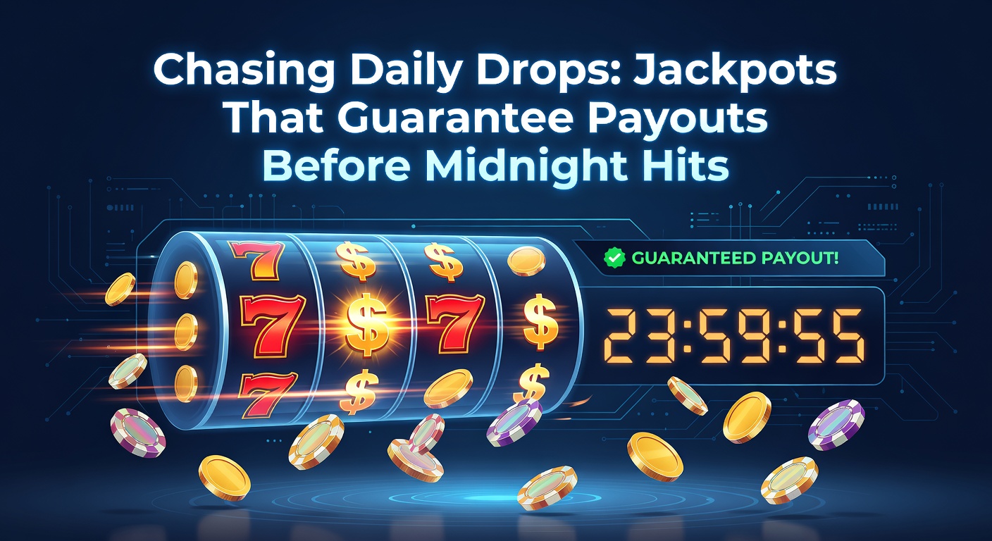 Vibrant slot screen showing a daily drop jackpot timer ticking down to midnight with accumulating prize pool