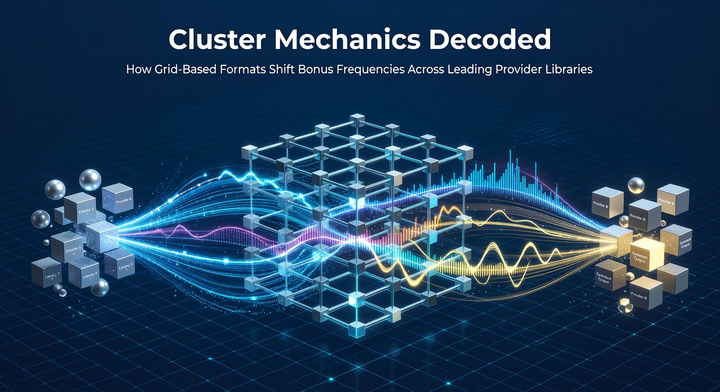 Detailed view of cluster pay mechanics on a 7x7 grid showing symbol groupings and bonus activation zones