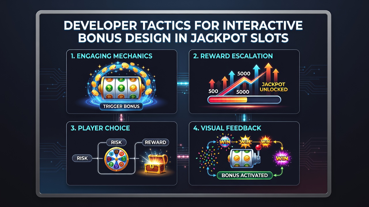 Developer workstation displaying jackpot slot bonus interface with interactive elements