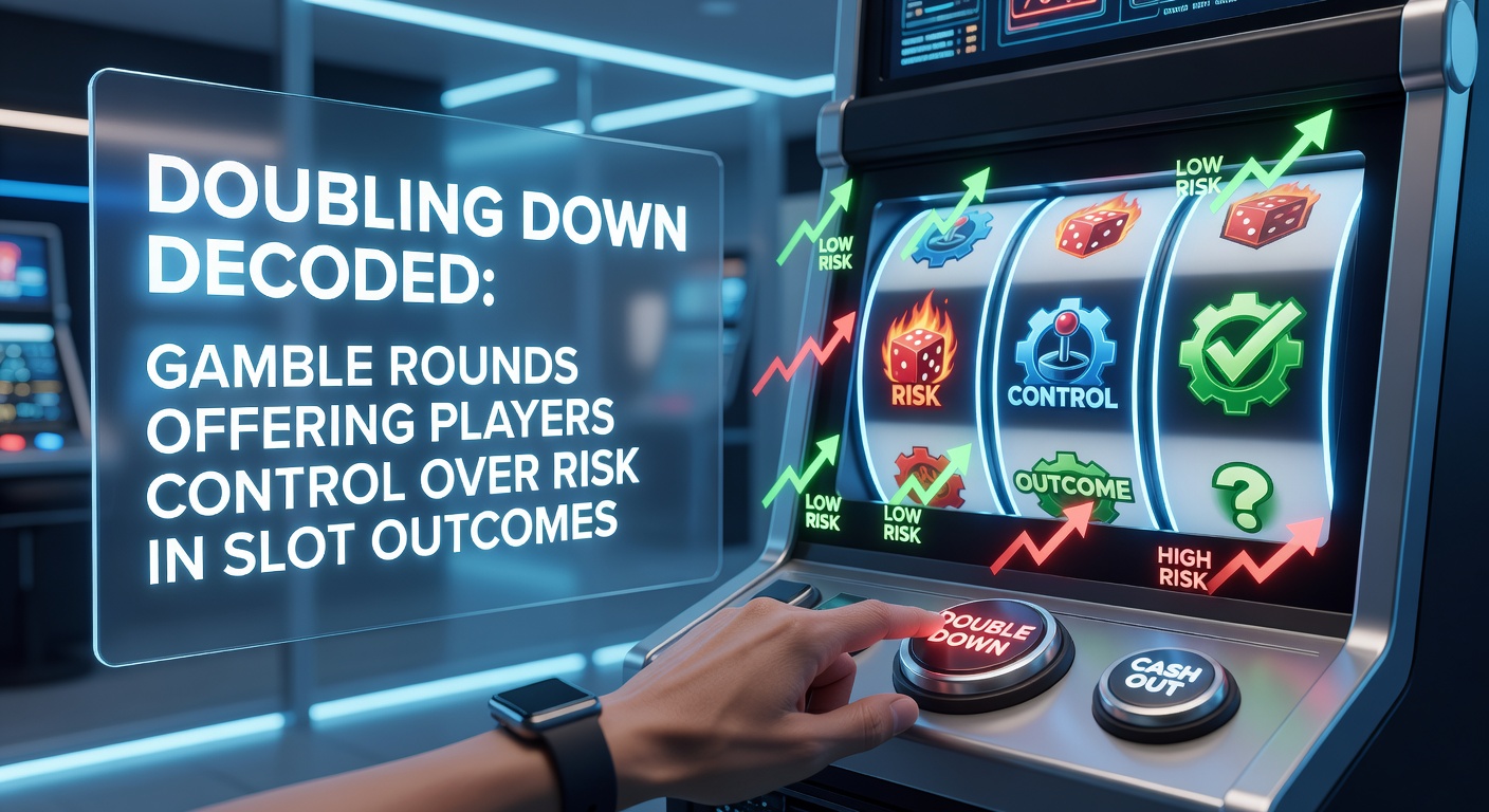 Animated slot screen showing a gamble ladder climbing toward higher multipliers as coins stack up below