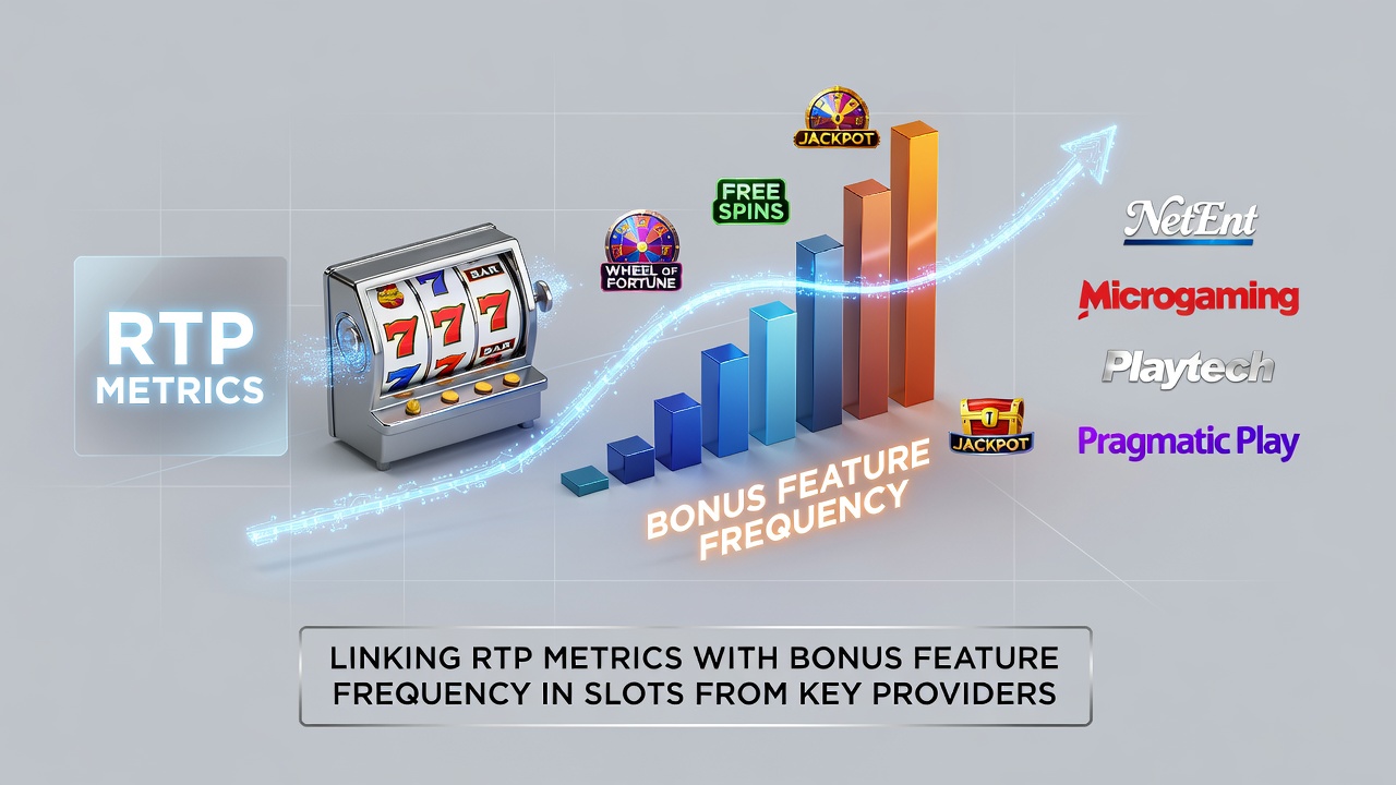 Detailed infographic showing RTP percentages alongside bonus activation rates for various slot titles from major providers