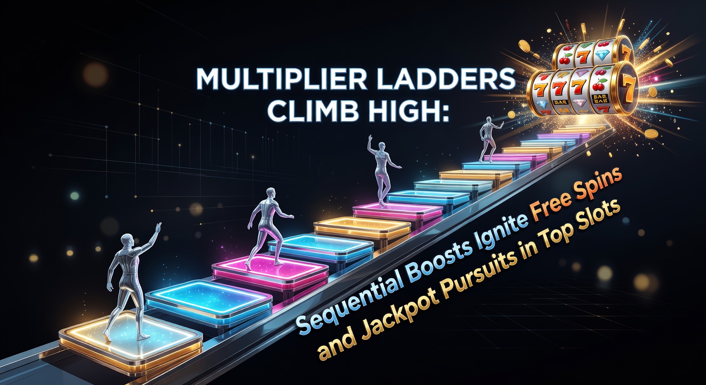 Vibrant slot screen showing a glowing multiplier ladder climbing towards jackpot tiers amid cascading symbols and free spin triggers