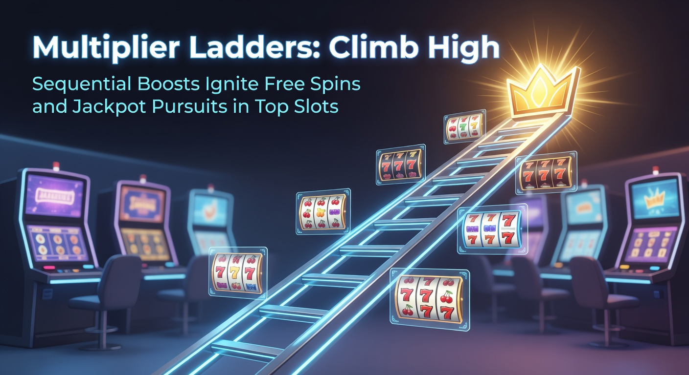 Close-up of a slot multiplier ladder at peak level, surrounded by jackpot symbols, free spin counters, and exploding win animations