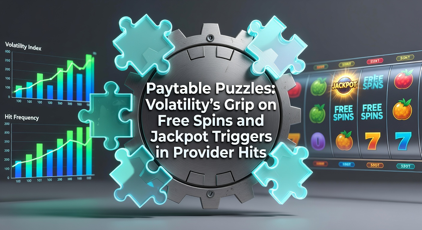 Colorful slot machine paytable display highlighting high-value symbols, scatter icons, and jackpot meters amid swirling volatility charts