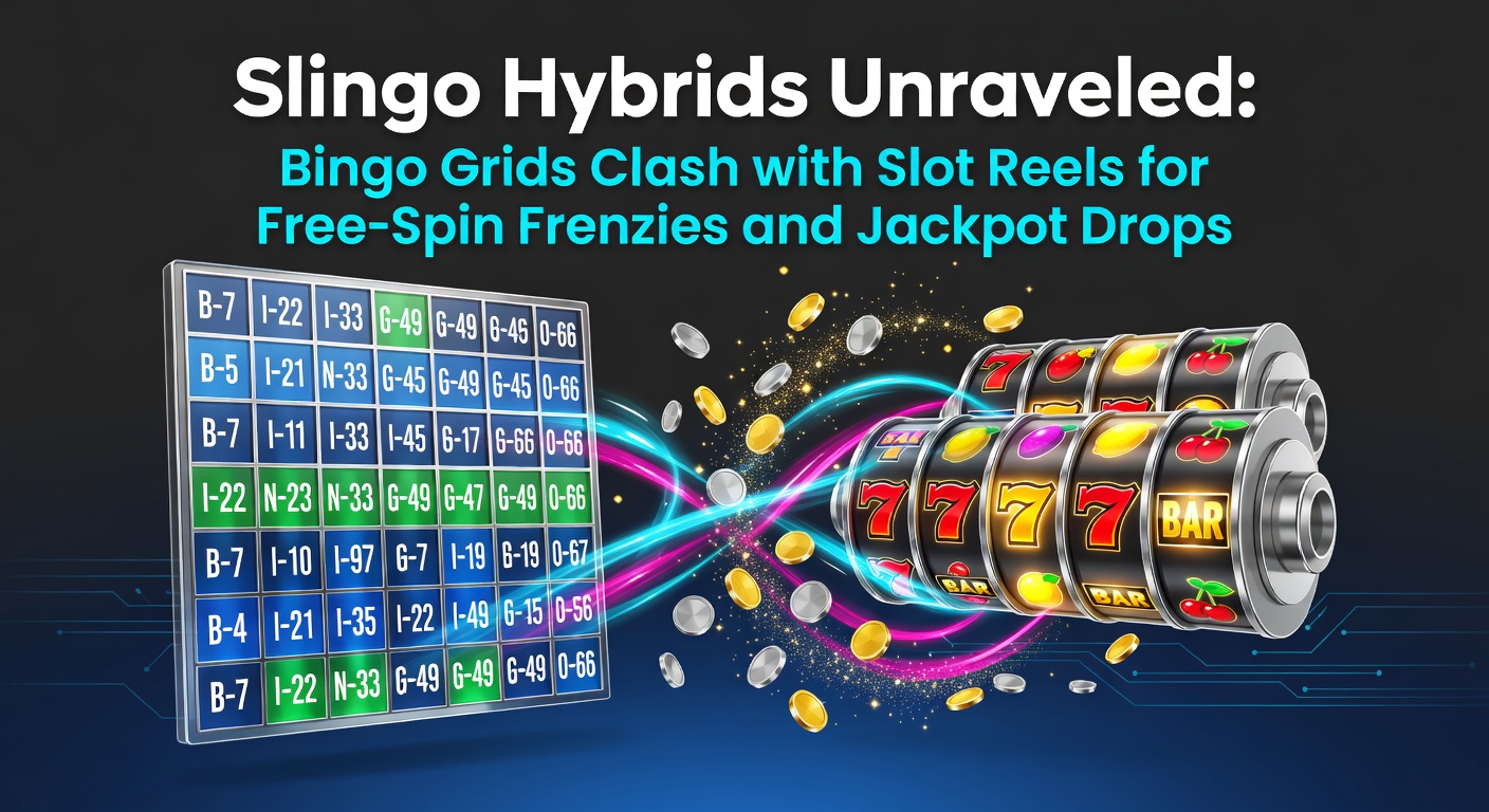 Vibrant Slingo game screen displaying a 5x5 bingo grid alongside spinning slot reels with colorful symbols and jackpot meters ticking upward