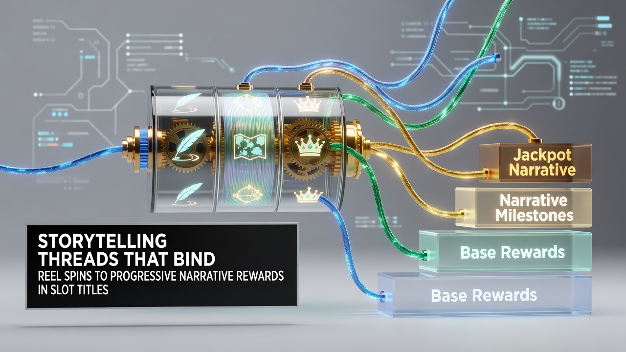 Progressive narrative meter filling alongside character story elements in a slot interface