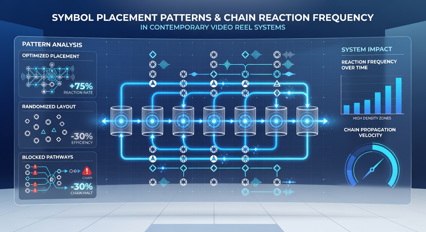 Animated illustration of cascading symbols on video reels demonstrating placement effects
